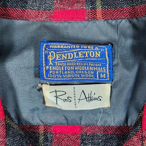 Pendleton Roos Atkins Flannel Shirt Red Black Plaid Wool Long Sleeve Md Vintage - Picture 14 of 15
